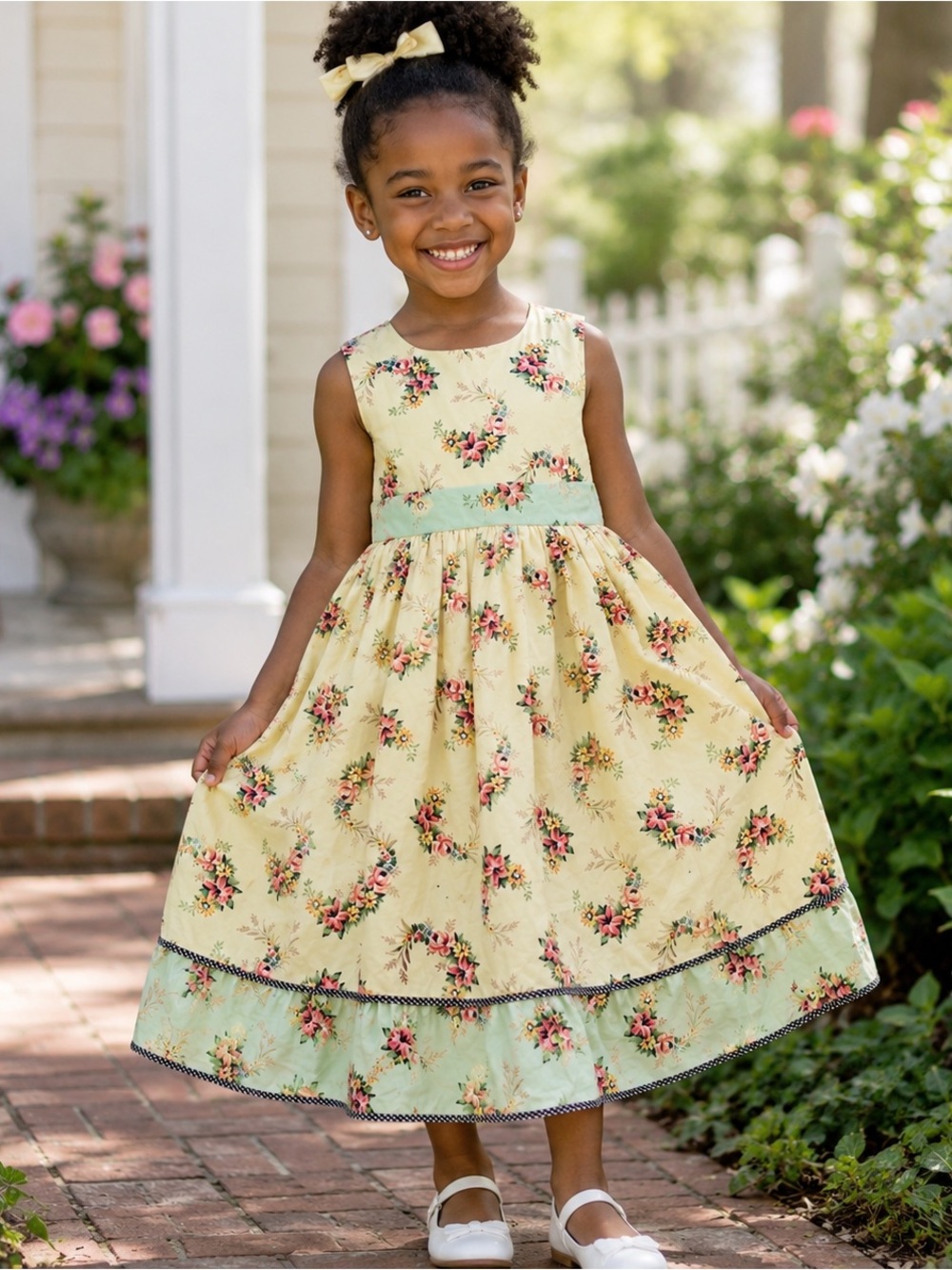 Laura Ashley girls size 6 Yellow Floral Dress